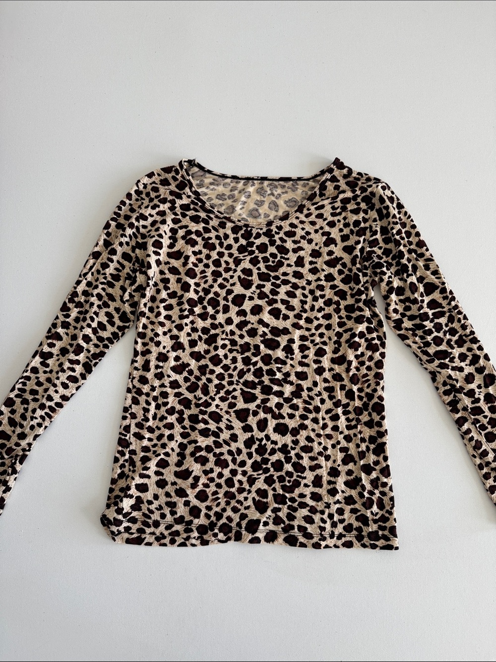 Women's Long-Sleeve Leopard Print Tee - Beige/Black